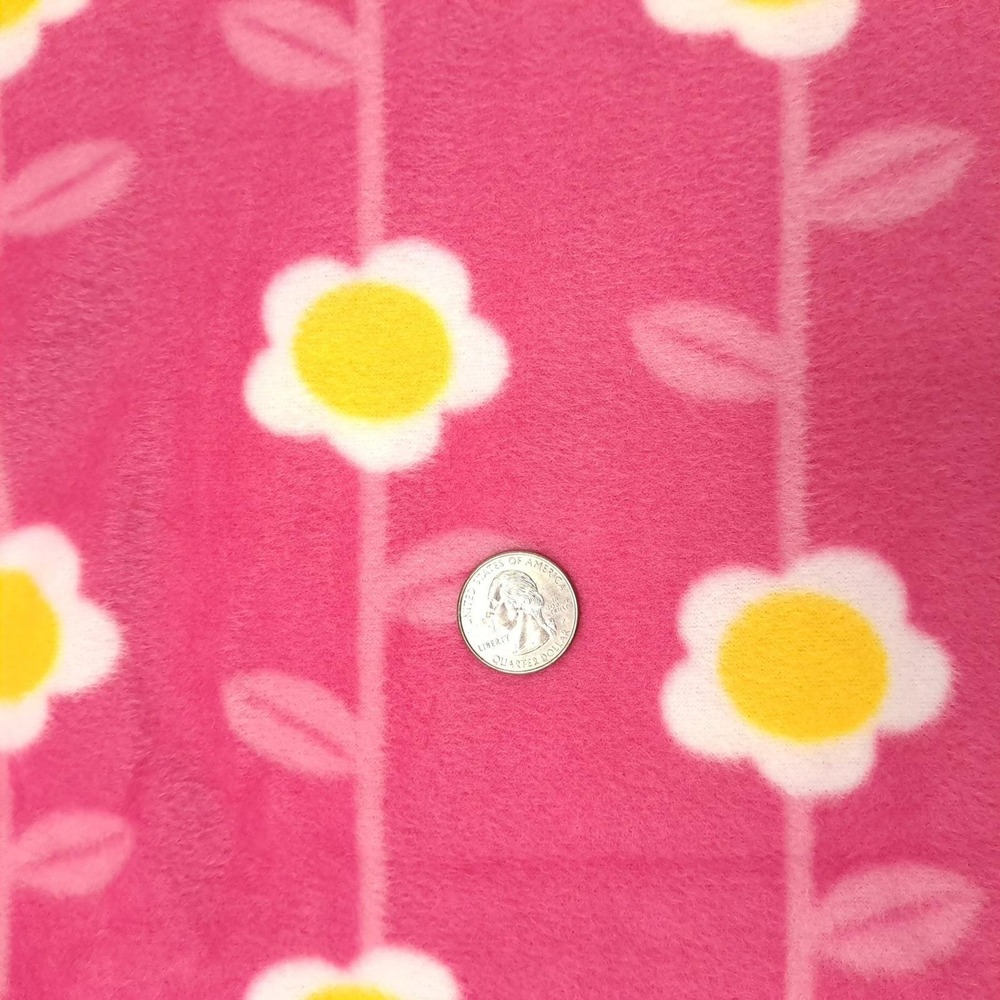 Vintage Pink Daisy Fleece Fabric 18"x64" CP51636 Yellow White Floral Stripe - Picture 2 of 3